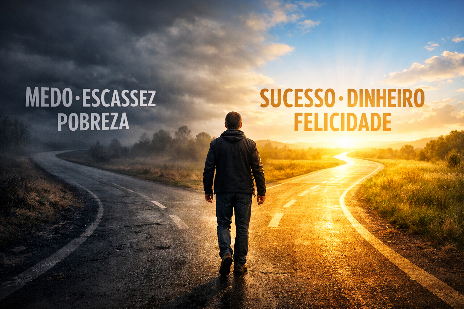 Pessoa deixando para trás escassez e medo